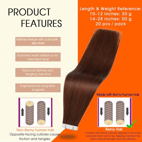 Image of Full Shine Remy Tape in Extensions Real Human Hair Color 34 Cinnamon Mocha Tape in Hair Extensions Human Hair 18Inch Seamless Blend 50G 20Pcs Invisible Tape Extensions for Women Daily Styling