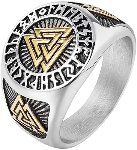 LIANXIAOXAO - Nhlzj Homens Triple Valknut Ring com 24 Rune Circle Symbol 316L Aço Inoxidável Norse S