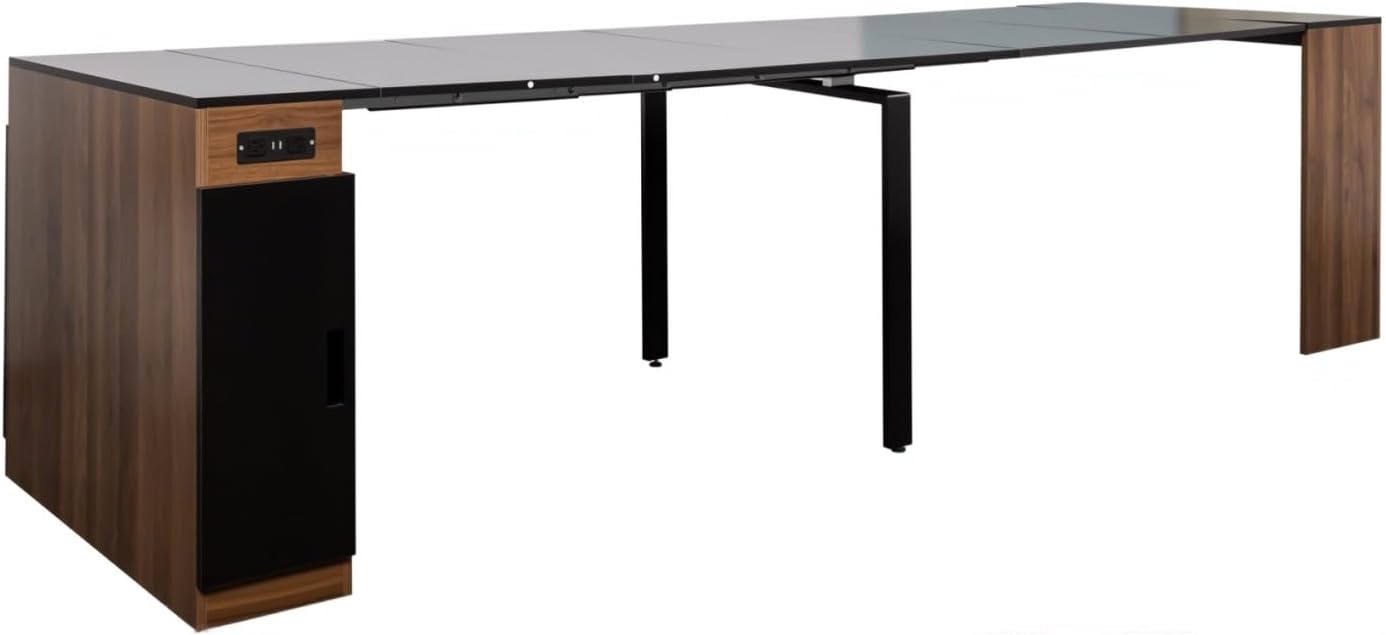 KEIKI 23.62”-118”L Extendable Foldable Dining Room Table with Storage Cabinet & Outlet, 1-10 People Wood Modern Rectangle Expandable Furniture for Kitchen Living Meeting Room, 6 Length Options,