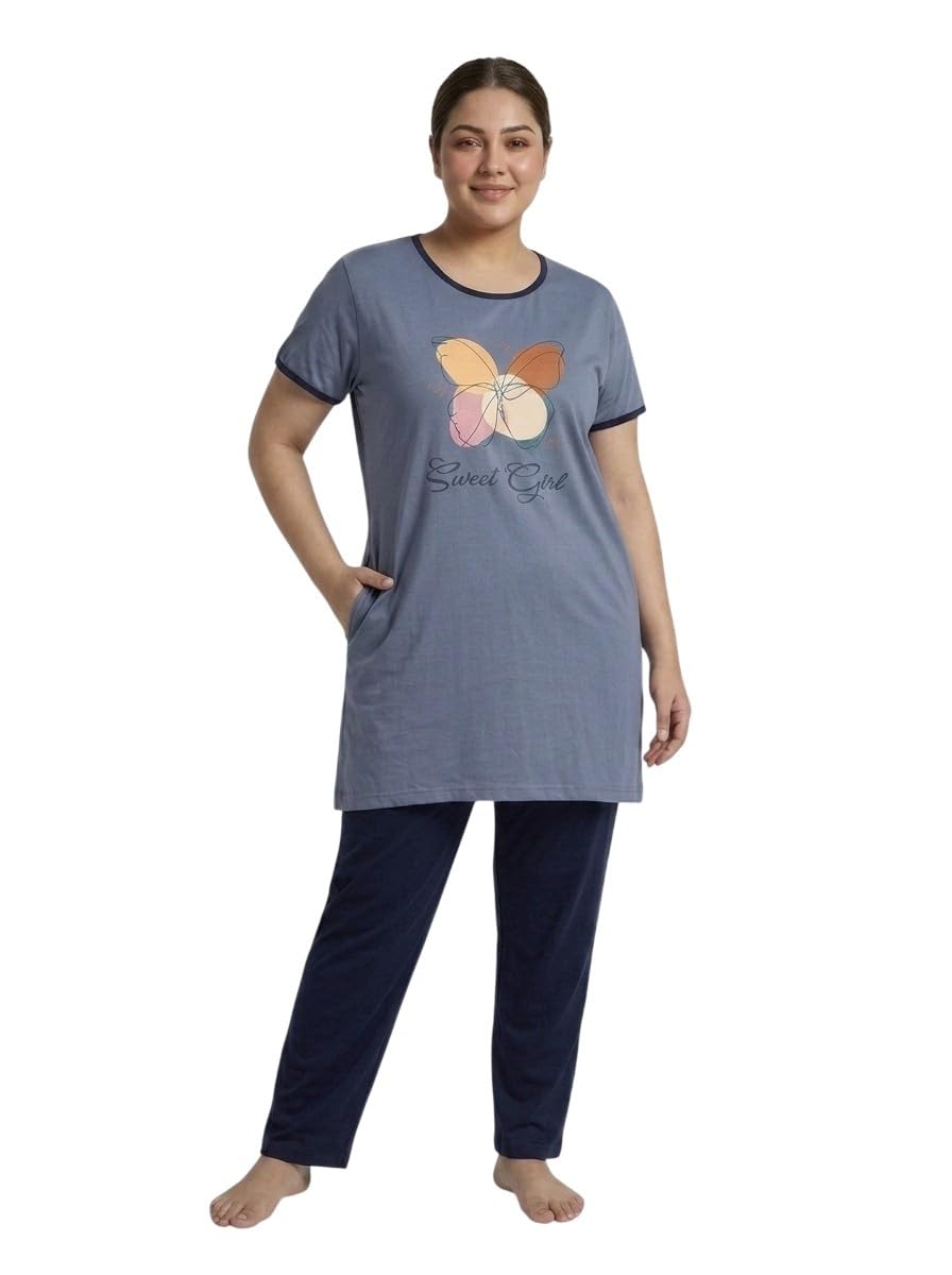 Plus Size Summer Casual Wear Cotton Round Neck Half Sleeves Printed Soft & Breathable Women's Nightsuit-picture-18