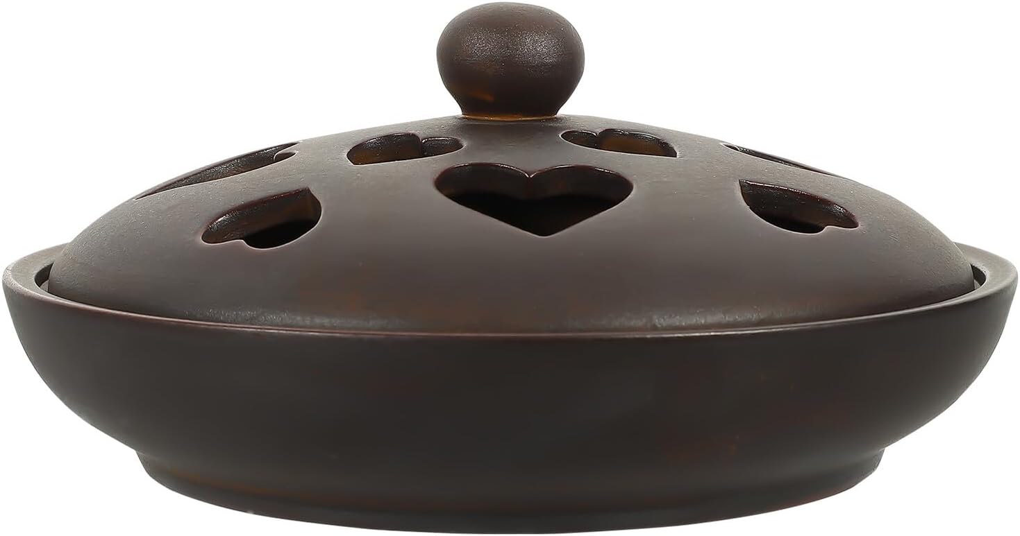 Kichvoe Ceramic Incense Burner and Aroma Therapy Holder Vintage Bronze Style Indoor Desktop Incense Base for Home Décor and Meditation Use with Heart-Shaped Red Clay Tray