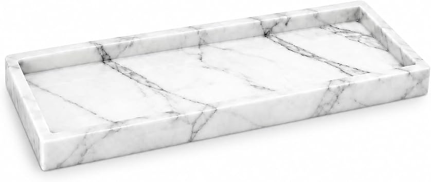 1 Pc Bathroom Vanity Tray, Marble Pattern Silicone Organiser Tray, White