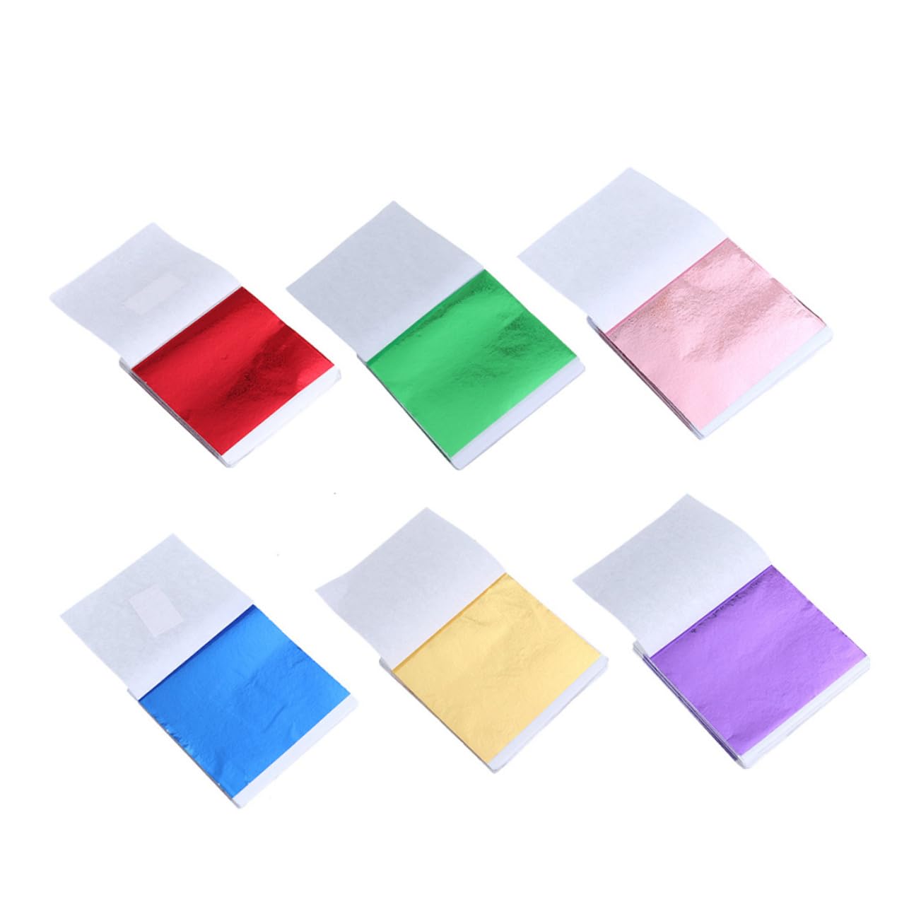 IWOWHERO 400pcs 9x9cm Colored Foil Sheets Imitation Gold Leaf for Crafts Decorations Silver Purple Peach Purple Blue Green Red Rose Red Sheets