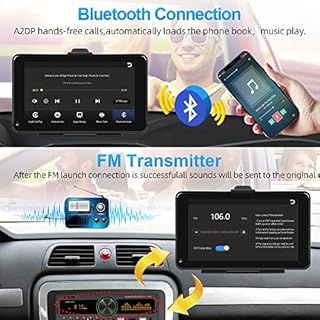 Podofo Autoradio Portatile con Wireless Carplay Android Auto 7" Monitor Touch Screen Auto Stereo Radio con Bluetooth, Trasmissione FM, Airplay, Collegamento a Specchio 7V-32V