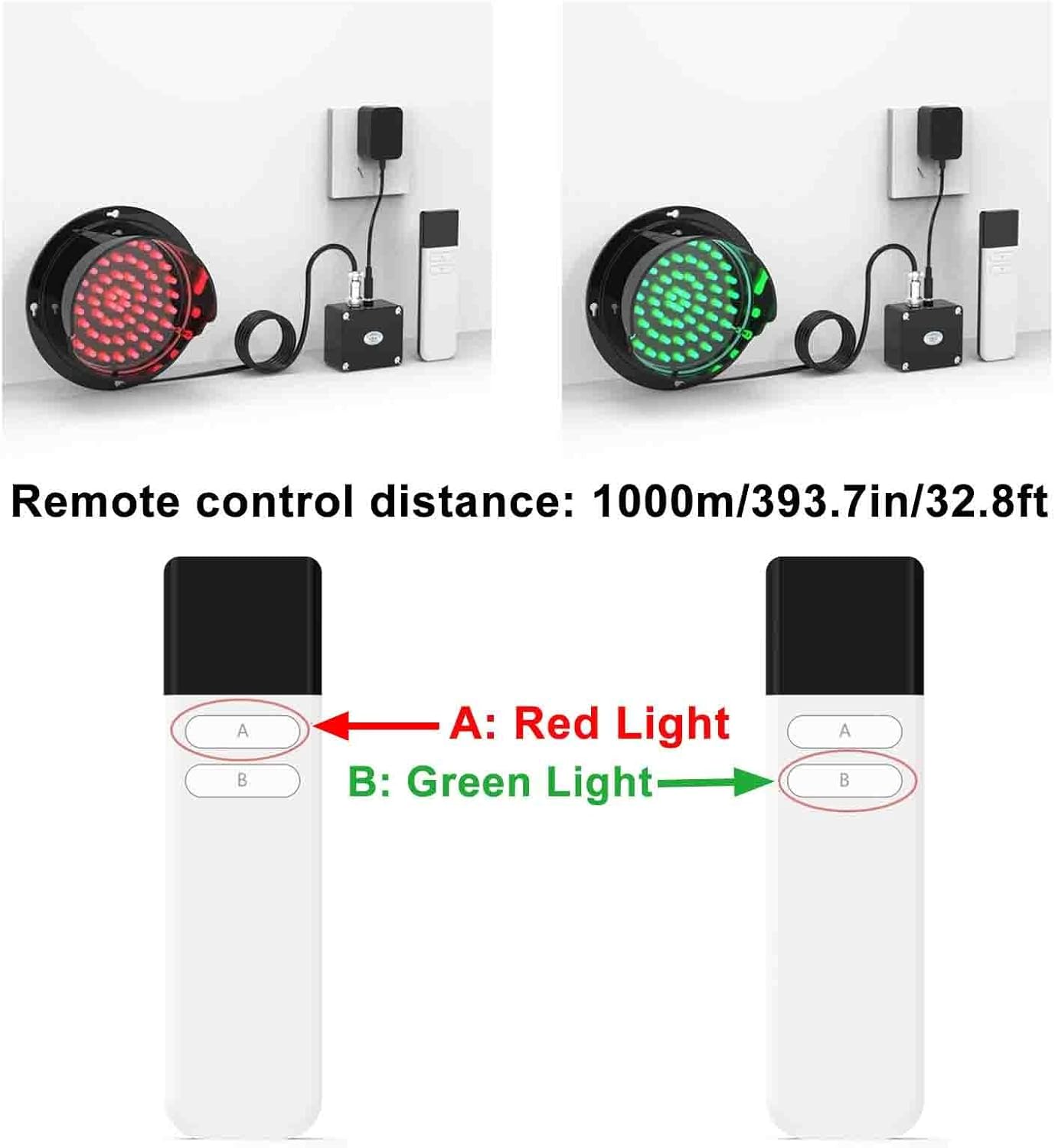 LED Traffic Light with Remote Control, 2-in-1 Red/Green Stop Light, Industrial Signal Lamp, Loading Dock Traffic Indicator Warning Light, for Indoor and Outdoor(100mm/4in)
