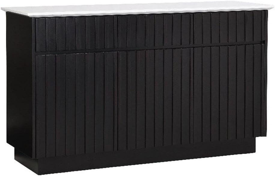 Acme Furniture Jaramillo 3-Door Wood Server with Marble Top in White/Black