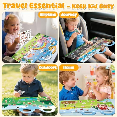 LYNKTOTS 6 Sets Reusable Sticker Book for Kids, Jelly Sticker Kids, Travel Stickers Activity Book Travel Toys for Toddlers - 4