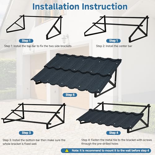 RDUIGT Metal Awning 52 in W x 31 in H Triangle Steel Frame with Color Stone Metal Tile Shaped Awning for Door Entrance Window Awnings Exterior (Blue)