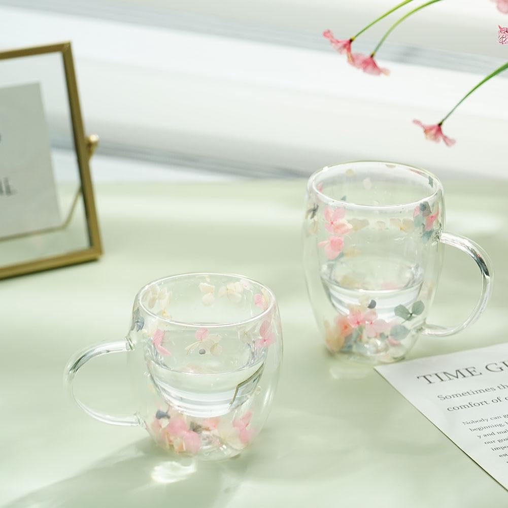 Tazza In Vetro Doppia Parete Con Fiori Secchi - Isolante Per Caffè, Tè E Cioccolata - Manico Anti Scottatura - 4