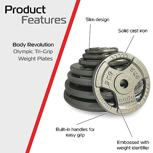 Body Revolution Olympique Haltères Trois Prise Fonte Ensemble de Poids - 1.25kg kg 2.5kg kg 5kg 10kg 15kg 20kg 25kg - 2 x 10kg – Image 3