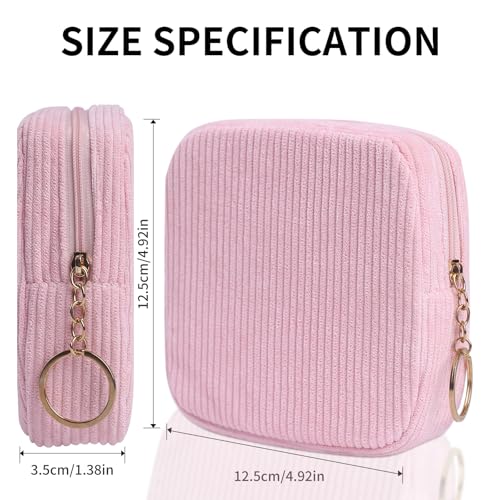 Image of Sanitary Napkin Storage Bag, Preppy Corduroy Period Bag for Women, Cute Portable Period Pouch with Zipper, Sanitary Pads Bag Tampons Holder for Purse, First Period for Women Ladies