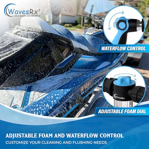 WAVESRX PWC Foam Cannon Sprayer & Engine Flush Mixer to Wash Salt Away | Dual-Use Soap Foamer and Marine Motor Flushing Kit for Jet Ski | Personal Watercraft Cleaning with Garden Hose Quick Connect - Thumbnail 4