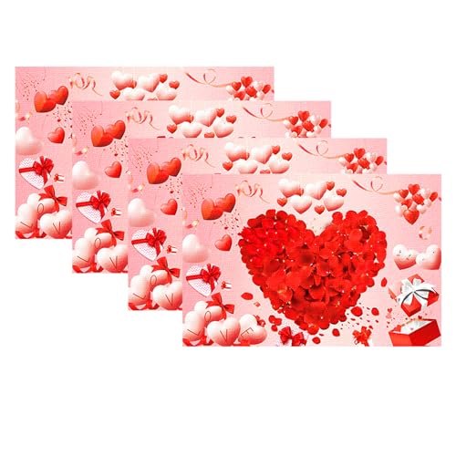 4 Pièces Sets de Table Véritable Amour, Sets de Table Pétales de Rose Rouge, Saint-Valentin Anniversaire Mariage Napperons en Lin Lavables pour Cuisine...