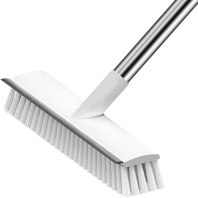 XUXRUS Push Broom Indoor Outdoor Floor Scrub Brush Stiff Bristles ,with Adjustable Long Handle 32-46inches for Bathroom, Living Room, Roof, Garage, Swimming Pool Black and White
