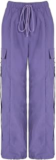 AYAZER Summer trendy cool purple pocket overalls for women, high-waisted, loose, slim, personalized streamers, casual wide-leg pants