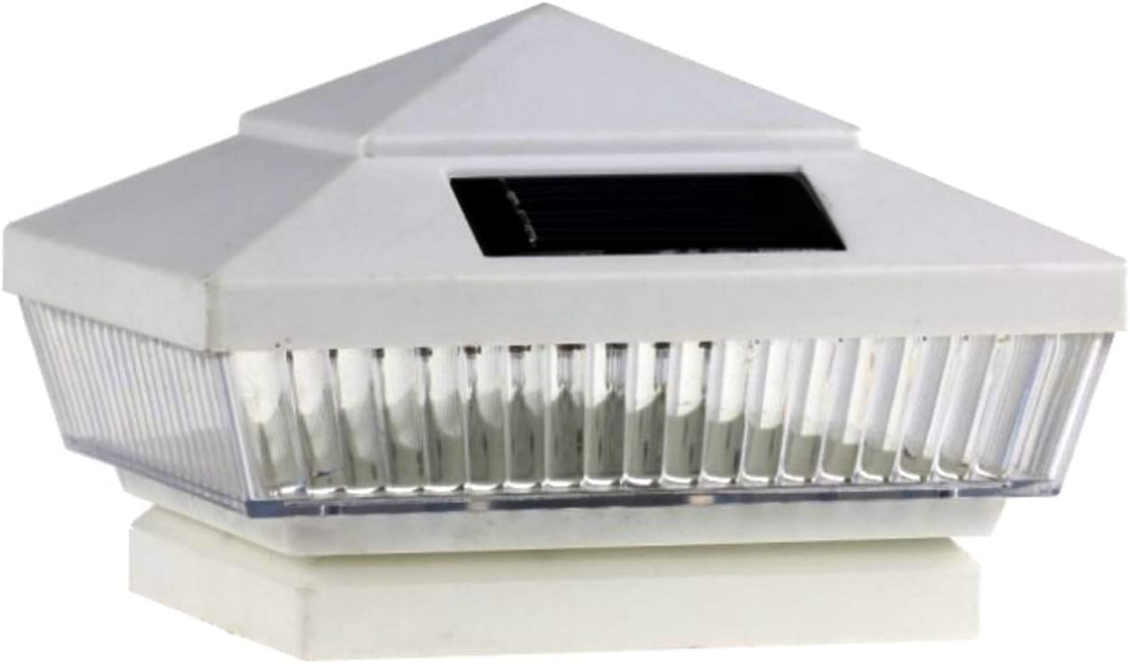 10-Pack Solar White Post Deck Fence Cap Lights for 4" X 4" Post With Warm White LEDs and Vertical-lined Clear Lens-GREEN NATURAL SOLAR