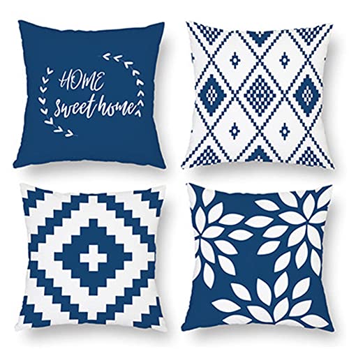4 Pcs Taie d'oreiller,Housses de Coussin Velours Carré Motif Double Face avec Fermeture Éclair Cachée Coussins Décoratifs Maison pour Chambre Salon Bureau Housse de Coussin 55x55cm Motif Bleu Cover