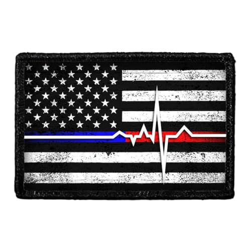 American Flag - Lifeline - Black and White Morale Patch | Hook and Loop Attach for Hats, Jeans, Vest, Coat | 2x3 in | by Pull Patch