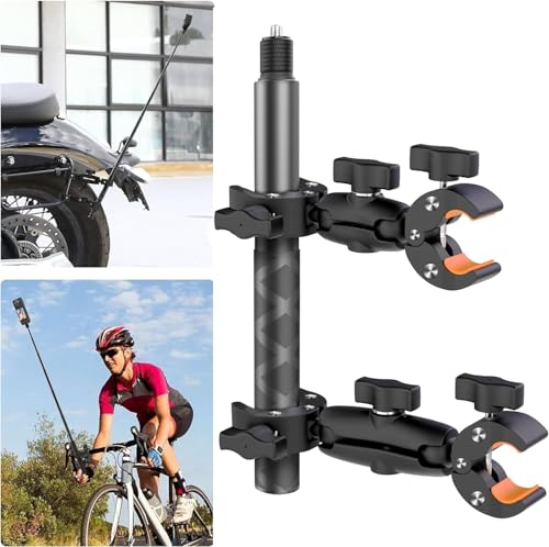 UNSTINCER Suporte de câmara de braçadeira dupla com bastão selfie de 118 cm para tomadas em terceira pessoa, para Insta360 X4 X3 X2 One RS R, suporte de guiador de motocicleta bicicleta ATV escooter