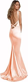 Mermaid Satin Prom Dresses Backless Spaghetti Straps Long Formal Evening Gowns for Women Cocktail Party Dress
