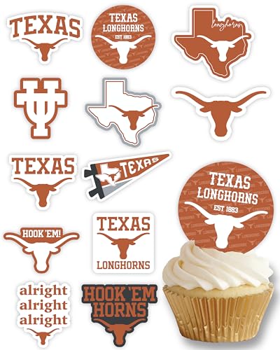 Texas Longhorns Cupcake Topper Party Supplies for Football, Birthday, Graduation Party Decorations (24 Pieces) (Texas Longhorns)