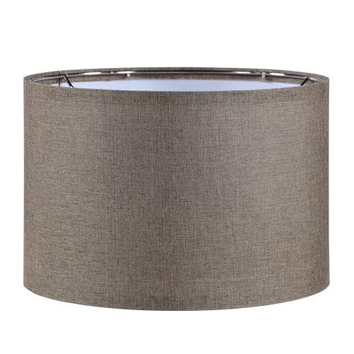 Image of Aspen Creative 38303-2, K /D Hardback Drum Contemporary Collapsible Spider Shade, 12 inch Top x 12 inch Bottom x 8 inch Height, Iron Linen Fabric With Black Trim, Set of 2