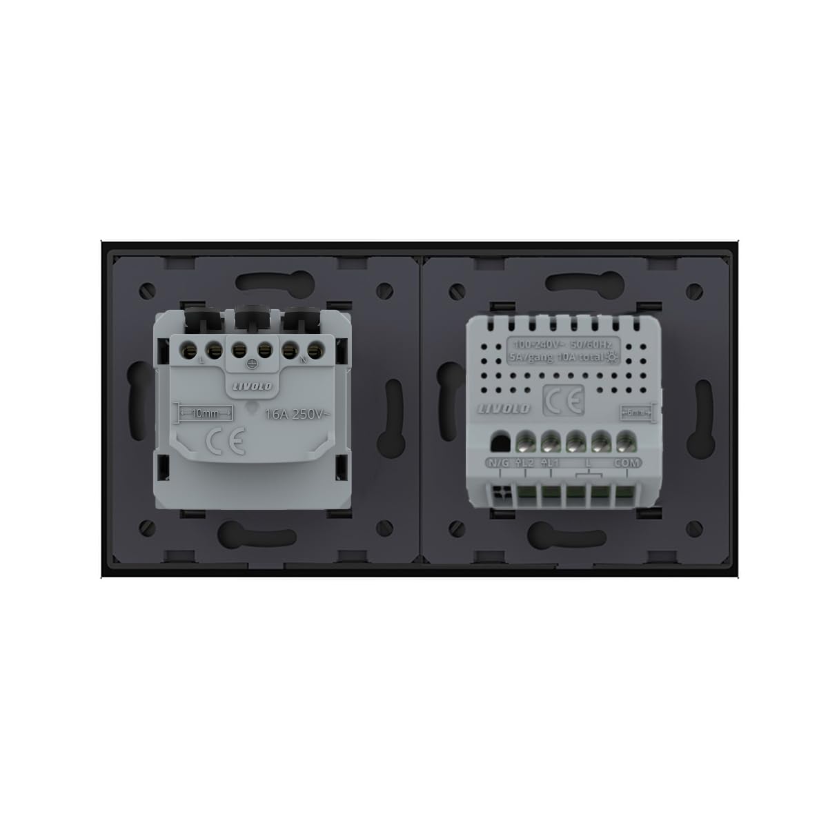 LIVOLO 2-fach Lichtschalter & Steckdose Touchschalter Komplettset mit Serienschalter Steckdose und Glasblende in Schwarz
