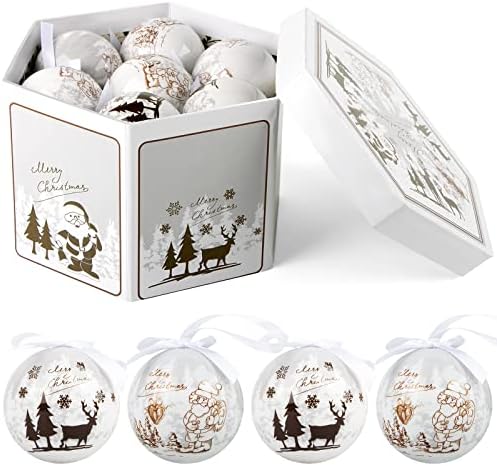 ABXMAS Christmas Polyethylene Balls Ornaments, Hanging Baubles Set 14pcs Shatterproof Seasonal Decorative Reusable for Holiday Xmas Tree Party Decorations