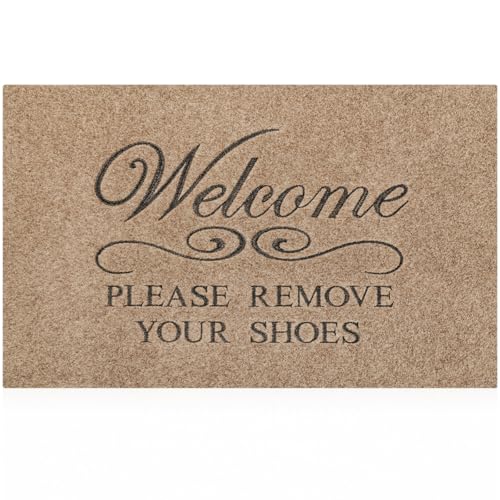 Image of Lzuso Front Outdoor Door Mat Please Remove Your Shoes Welcome Door Mats Inside Outside Entryway Doormats Ideal for Home Entrance High Traffic Area Durable Resist Dirt Welcome Doormat 60L x 90W cm