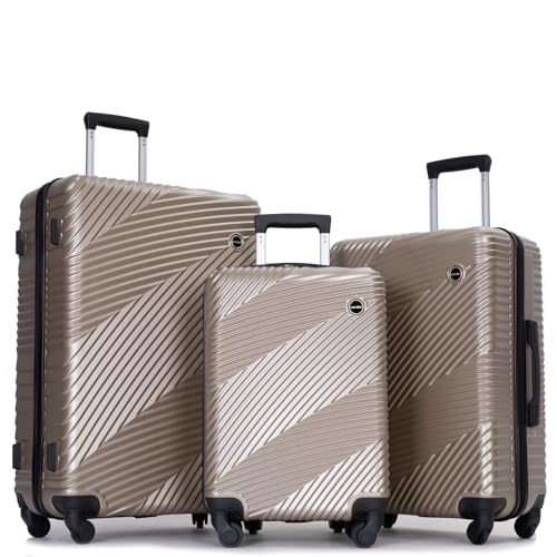 3 Piece Luggage Set PC+ABS Lightweight Suitcase Spinner Wheels (20/24/28) Gold