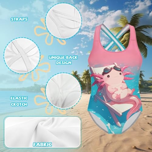 Image of WELLFLYHOM Girls Bathing Suits Size 5-14 One Piece Cross Back Swimsuit Sleeveless Full Coverage Swimwear for Beach Swimming