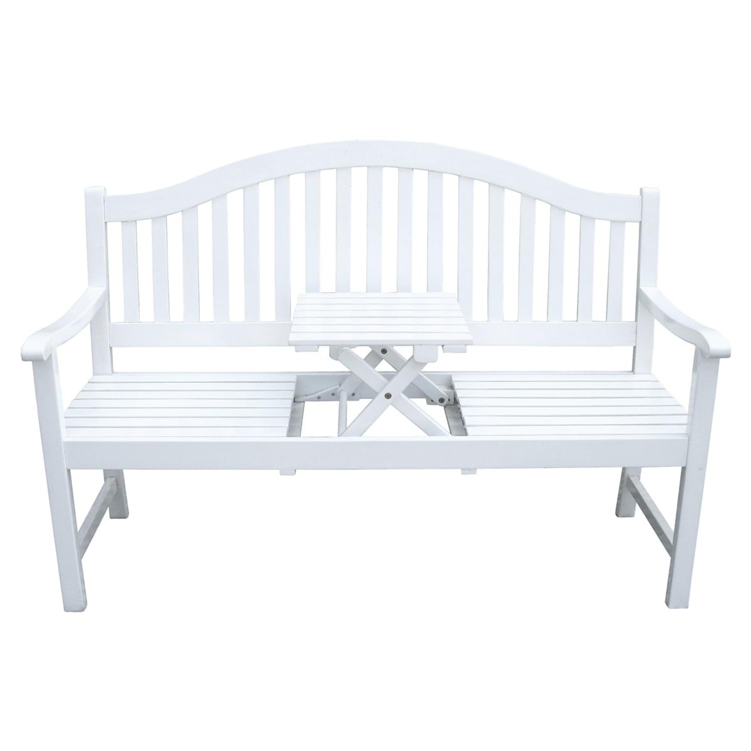 H4L Gartenbank White Washed Eukalyptus Holzbank weiß Sitzbank Gartenmöbel Bank intergrierter Tisch klappbar