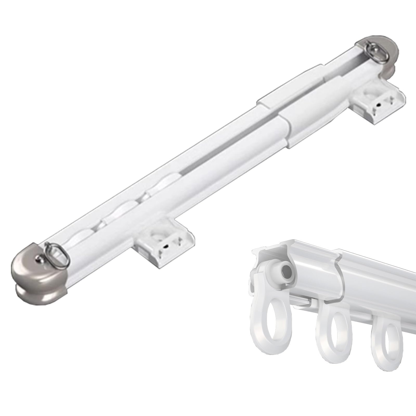 Generico Set di binari per Tende retrattili da 0,75 m a 1,5 m | Montaggio a soffitto e a Parete con rulli silenziosi | Ideale per Ufficio, Soggiorno e Camera da Letto (Estensibile da 1,5 m a 3 m)