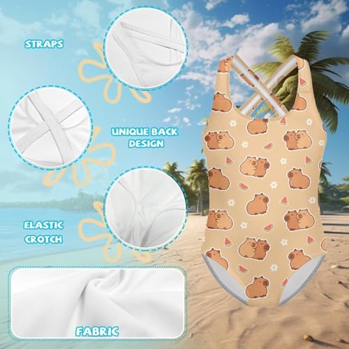Image of Girls One Piece Bathing Suit,Slim-Fit Ruffle Strap Swimsuit with Adjustable Strap Quick Dry Summer Beach Swim Suit