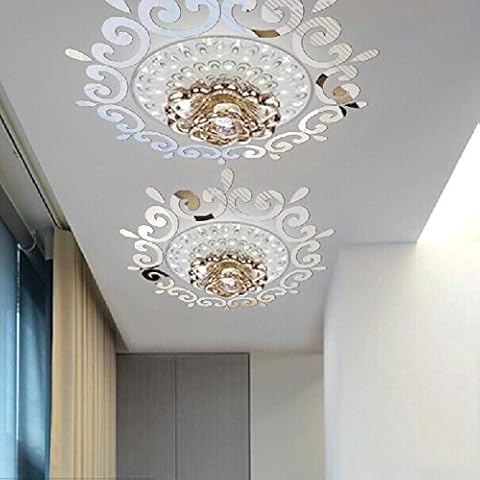 Top ceilling Mirror Wall Sticker, top Lighting The Ceiling Chandelier Around Decorative Mirror Frame Sticker,70x70cm DIY Mirror Wall Sticker (Silver) Cover