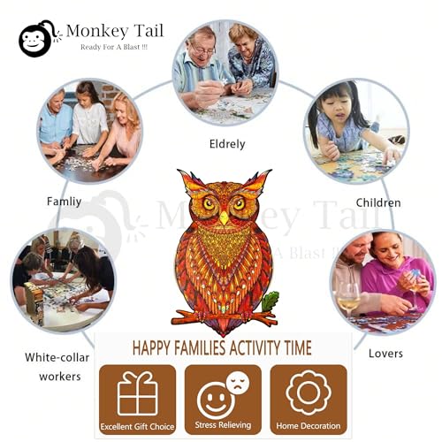 Image of MONKEYTAIL Whimsy Wooden Jigsaw Puzzle for Adults - Laser-Cut Pieces, 3D Puzzle Box as Birthday Gift for Boys & Girls - Brain Teaser, Home Decor & Family Game (CHROW, Size: Small)