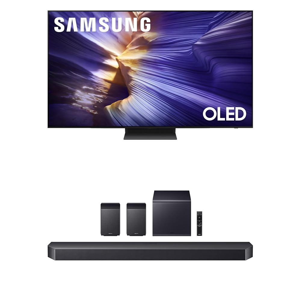 Samsung 77-Inch Class OLED S90F 4K Smart TV (2025 Model) NQ4 AI Gen3 Processor, 4K AI Upscaling Pro + Samsung Q990F 11.1.4ch Q Series Subwoofer + Rear Speaker, Wireless Dolby Atmos (HW-Q990F, 2025)