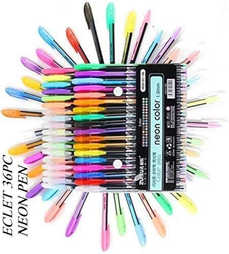 Image of Eclet 36pc Neon & Glitter Gel Pen Set - Premium Multicolor Shimmer Ink Pens for Artists, Kids & Creative Writing - PS