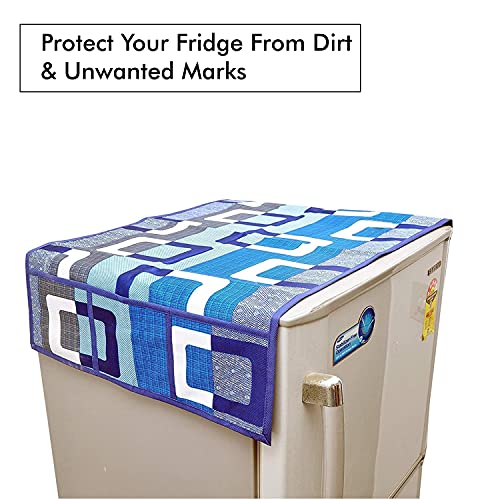 Image of Yellow Weaves Combo of Fridge Cover for Top, 2 Fridge Handle Covers + 3 Fridge Mats (Blue, 6 Piece set)