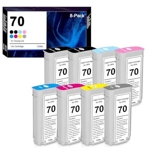 AOTMENDI 70 Ink Cartridge 130ml HP 70 Replacement for DesignJet Z5400 Z5200 Z3200 Z3100 Z2100 Printers(8-Pack,MBK/PBK/GY/C/M/Y/LC/LM)