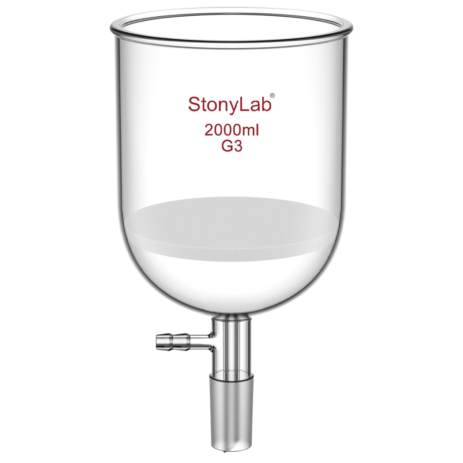 StonyLab Borosilicate Glass Buchner Filtering Funnel with Fine Frit(G3), 155mm Inner-Diameter, 145mm Depth, with 24/40 Standard Taper Inner Joint and Vacuum Serrated Tubulation (2000ml)