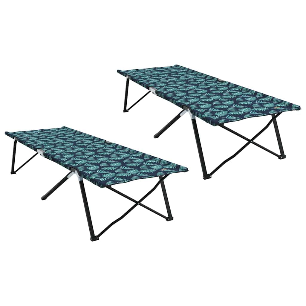 Zestaw 2 składanych łóżek kempingowych, wzór lasu, 206 x 76 x 47 cm, stabilne łóżko polowe do użytku na zewnątrz, do ogrodu i na podróż, składane łóżko ze stalową ramą