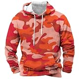 Generisch Sudadera de forro polar con capucha para hombre, diseño de camuflaje, sudadera con capucha, sudadera para el tiempo libre, sudadera cómoda, sudadera con capucha, rojo, L