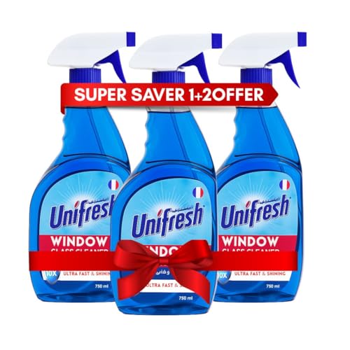 Unifresh Window Glass Cleaner Blue 750ml (Pack of 3) | Streak-Free Shine Tough on Dirt Safe for Mirrors & Glass Surfaces
