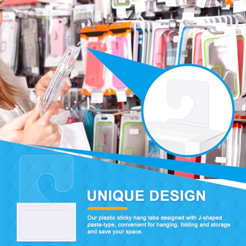 SBYURE 400 Pieces Hook Hang Tags Self Adhesive Hanging Tabs Sticky Hang Tabs for Retail Displays in Business Shops (1.06×1.65 Inch)