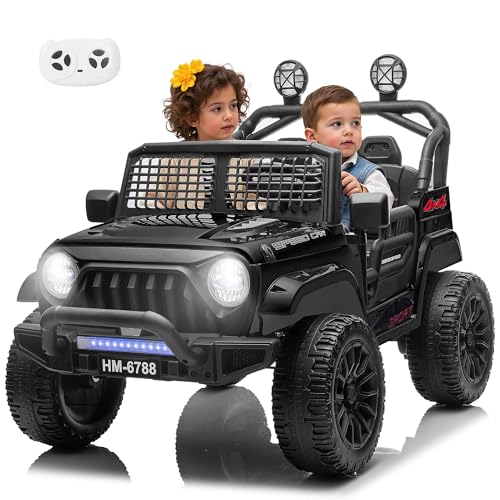 Beblinglet 2 Seater Ride on Car for Kids, 24V Electric Vehicles w/20 Large Wide Seat, 4 Wheeler Suspension, Remote Control, 3 Speed, Bluetooth Music, Ride on Truck for Boy, Girl 3-8 Years Old, Black