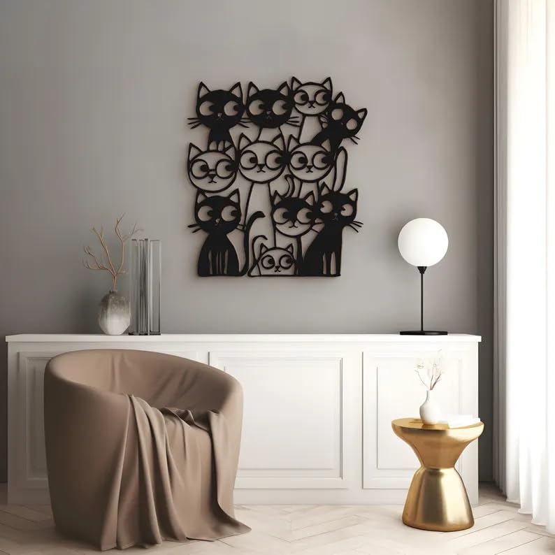 Image of BLIND SHOP Funny Cats Metal Wall Art for Home Decor | Wall Sculpture Home Decoration | Wall Decor | Metal Wall Art | Wall Decor (50 X 45 X 1.5 CM)