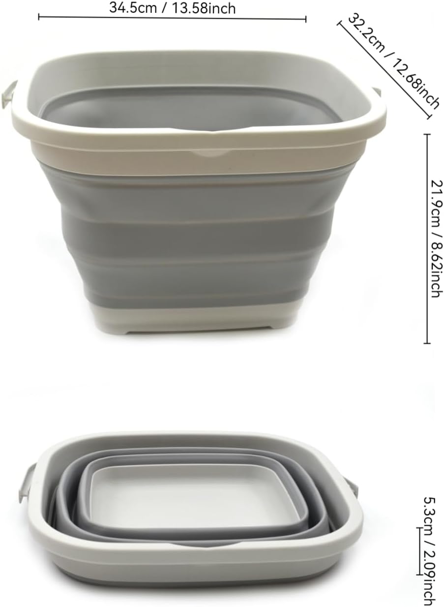 SAMMART Set of 2-11L (2.9 Gallon) Collapsible Rectangular Handy Basket/Bucket (2, Grey)