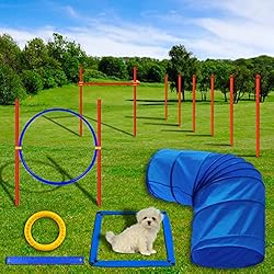 ZEROMX 犬の敏捷性トレーニング用品 犬の敏捷性コース/犬の障害物コース 裏庭用 トンネル、調節可能なハードル、ジャンピングリング、ウィーブポール、フリスビー、一時停止ボックス、スタートラインを含む