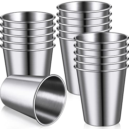 Image of Baderke 16 Pack Stainless Steel Cups for Kids and Adult Pint Tumbler Metal Cups Stackable Tumbler Shatterproof Metal Drinking Glasses for Travel Outdoor Camping(10 Oz/ 300 ml)